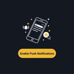 Bitguruz-Handy mit Browseranzeige und dem Button „Push-Benachrichtigungen aktivieren“, damit du immer auf dem Laufenden bleibst.