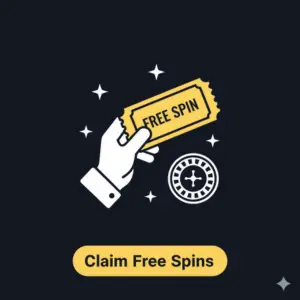 Bitguruz-knappen «Krev gratisspinn» viser en hånd som holder en gratisspinn-billett, og oppfordrer brukere til å hente sine gratisspinn.