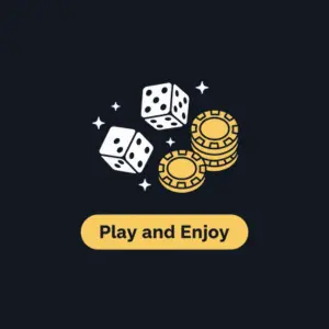 Bitguruz-knappen «Spill og nyt» viser terninger og sjetonger, og inviterer brukere til å delta og få en god casino-opplevelse.