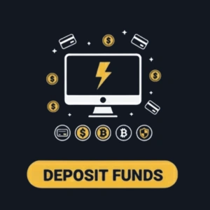 Bitguruz Casino-ikon som viser digitale betalingsmetoder og kryptosymboler rundt en dataskjerm med et lyn.