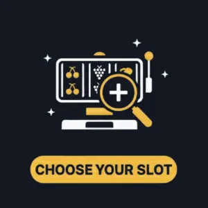 Bitguruz Casino wybierz swoją ikonę automatu z lupą nad bębnami slotu.