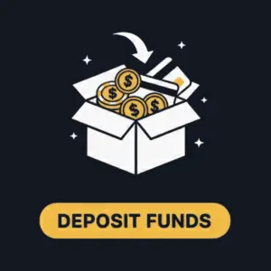 Ikona za vplačilo sredstev v Bitguruz Casinoju prikazuje kovance in kreditno kartico, ki vstopata v škatlo za denar.