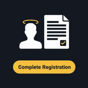 The Bitguruz "Complete Registration" button includes a user icon and a document with a checkmark, guiding users to finish their registration process.