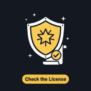 Bitguruz shield icon with a star and checkmark beside a scroll and the text "Check the License."